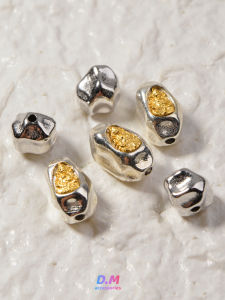 S925 Sterling Silver DIY Accessories Irregular Meteorite Pattern Yellow Wealth God Spacer Beads Loose Beads Wristband Bracelet