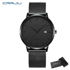 CRRJU Watch for Men Stainless Steel 40mm with Mesh Strap Mens WatchesClassic Ultra Slim 7mm Mens Wrist Watches Automatic