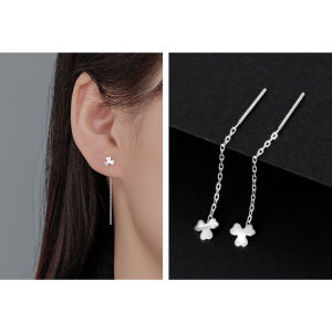 ต่างหูเงินแท้ S999 สำหรับผู้หญิง ทรงเรขาคณิตเรียบง่าย เครื่องประดับหูสไตล์เกาหลี ลูกไม้ยาว ไม่ต้องถอด เครื่องประดับหูเงินแท้