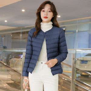 Womens Lightweight Short Cotton Jacket Lined Inner Coat round Neckline Vest Style Warmth-Filled Casual Outerwear