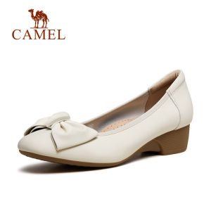 Cameljeans Womens Bow Low-Heeled Sheepskin Shoes Casual Slip-Ons Commuter Leather Shoes