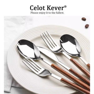 304 Stainless Steel Vintage Wooden Pattern Western Tableware Set