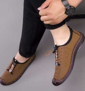 Mens Summer Casual Sandals Breathable Hollow out Design Outdoor Rubber Sole Slip-On Boat Shoes round Toe Flat Heel PU Leather