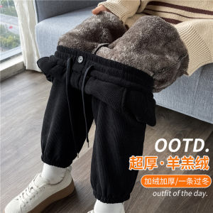 Corduroy Fleece-lined Sports Pants Female Autumn and Winter Cashmere Northeast Cotton Pants Thickened and Extra Thick Chenille Casual Pants