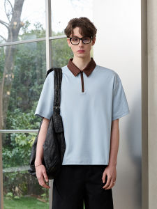 Lilbetter7A Antibacterial Cool Feeling Quick Dry Short Sleeve Mens Polo Shirt Summer Color Block Mesh Simulation Half Sleeve T-Shirt