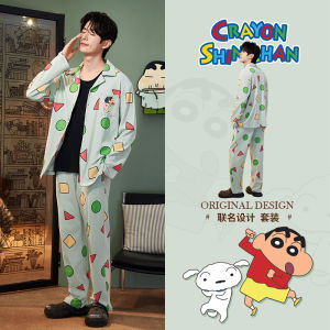 ชุดนอนคู่รัก ผ้าฝ้าย นุ่ม เสื้อผ้าบ้านแขนยาวต้านเชื้อแบคทีเรียสวมใส่สบาย Pure ยืดได้ สแปนเด็กซ์ การ์ตูน พิมพ์ ชุดนอน
