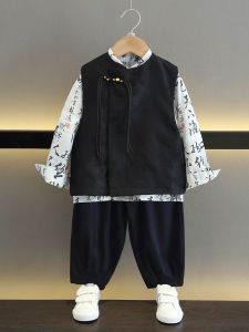 New Chinese Style Boys Tang Suit High-End Renovated Version Spring Autumn Childrens National Learning Uniform Cotton Blend Fabric