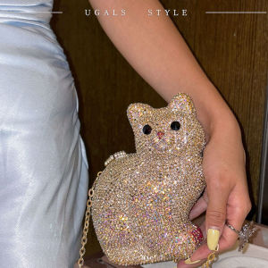 UGALS | Retro重工 Crystal Studded Cute Cartoon Kitten Small Bag both clutch and crossbody