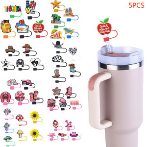 5PCS Glass Straw Cap Silicone Straw Cap Various Cute Patterns Dust-proof Reusable Suitable for Cup Accessories and Gifts