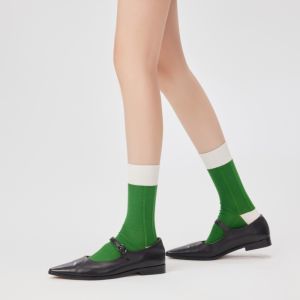 Spring Summer Womens Mid-Calf Socks Color Block Shark Skin Pattern Breathable Moisture Wicking Cotton Blend Socks for Casual Wear