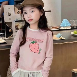 Girls Cotton Long Sleeve T-Shirt Cartoon Print Base Layer Top for Kids Ages 3-16 Spring Autumn Winter Casual Wear