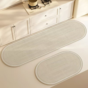 VIKAMA Elliptical Geometric Lines Striped Kitchen Carpet Foyer Anti Slip Minimalist Printed Floor Mat Home Decoration