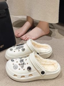 Womens Winter New Style Cotton Slippers Thick Bottom Warm Fleece Lined EVA Anti-Slip Diamond Bear Fashionable Outdoor Wear