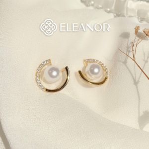 Bông tai nữ chuôi bạc 925 Eleanor Accessories khuyên tai viền hở ngọc trai nhân tạo phụ kiện trang sức 2536