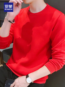 เสื้อฮู้ดแขนยาวสีแดงสดสำหรับผู้ชาย ฤดูหนาว 2025 ปีงู ลำลอง เสื้อเชิ้ตชั้นใน ผ้าฝ้ายผสมโพลีเอสเตอร์ ทรงหลวม ปกติ