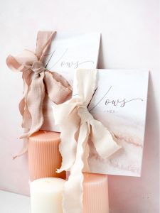 Wedding Vows Book Matte Cover Milk Tea Color Earth Tone 4 Ribbons Ins Style European Vintage Folded Card Marriage Ceremony