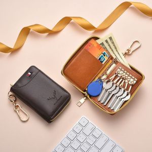 New Large Capacity Leather Key Pouch Waist Hanging Multi-Function Car Soft Leather Zipper Universal Storage Key Chain Bag