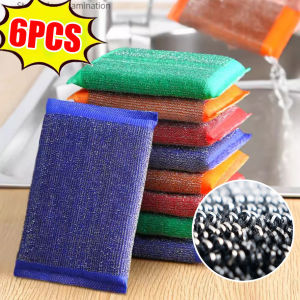 YESPERY 2/4/6Pcs Stainless Steel Wire Dishwashing Sponge Thickened Double Side Sponge Wipe Kitchen Tableware Dish Washing Household Cleaning Supplies