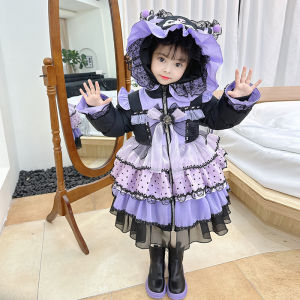 Girl Lolita down Jacket 2024 New Arrival Western Style Baby Girl Thickened Cartoon Clow M Hooded Cotton Coat