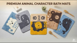 Animal-Themed Bath Mat & Towel Collection: Lion Bear Elephant Mats Towels Wooden Step Stool Bathroom Accessories