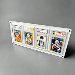 Takara Tomy | 4-Slot White Graded Card Stand Black Acrylic Display Holder for PTCG Rating Card Trading Cards Crystal Clear Edges