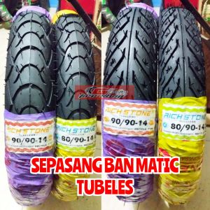 PAKET HEMAT SEPASANG BAN MATIC TUBELES 80/90-14 dan 90/90-14 ban honda beat vario spacy spin mio fino xeon nex xread ban luar ring 14 ban tubles ban metic 80/90-14 BAN MONTOR 90/90-14 ban r14 ban ring 14 richstone tubles Ban matic richstone metic ring 14