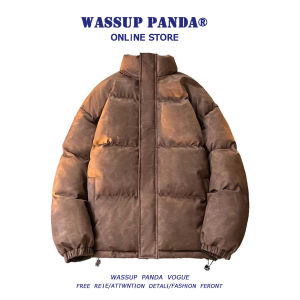 Wassup Panda Mens Stand Collar down Jacket Winter Warm Bread Style Cotton Outerwear Trendy Brand Youth Popular Polyester Fiber