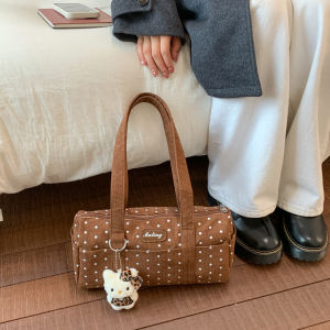 Cute Polka Dot Womens Handbag Large Capacity Commuter Bag Student Party Trendy Korean Style Pillow Bag Canvas Bucket Bag