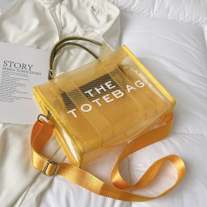 กระเป๋าถือ PVC ใสสำหรับผู้หญิง ความจุขนาดใหญ่ กระเป๋าสะพายไหล่แบบพับได้ กระเป๋าถือสีเขียวมะกอก กระเป๋าสะพายข้างแบบลำลอง