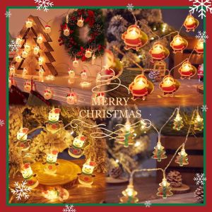 พวงดอกไม้ LED ตุ๊กตาหิมะซานตาคลอสมนุษย์หิมะไฟประดับคริสต์มาส1.5ม. ไฟตกแต่งคริสต์มาสใช้แบตเตอรี่ของตกแต่งปาร์ตี้ปีใหม่