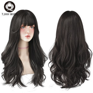 7JHH WIGS Wig human hair washable for women Curly Hair Natural Fluffy Big Wave Long Hair Popular Brown Ash Long Deep Wave Hair Lolita Wigs With Bangs Synthetic Wig For Women Fashion Thick Curls Wigs Girl