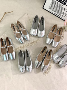 Giày Bốt Cao Gót Phong Cách Thường Ngày Màu Bạc Mũi Lợn Thời Trang Mới Cho Nữ Mùa Hè 2025 Giày Đế Bằng Hở Mũi Giày Cao Gót Đơn Mary Jane