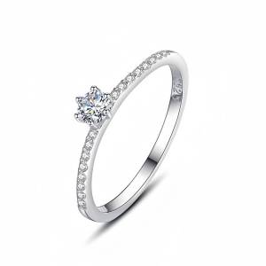 TY Real 925 Sterling Silver Simple Sparkling Round Clear Moissanite Ring For Women Classic Luxury Wedding Accessories Jewelry