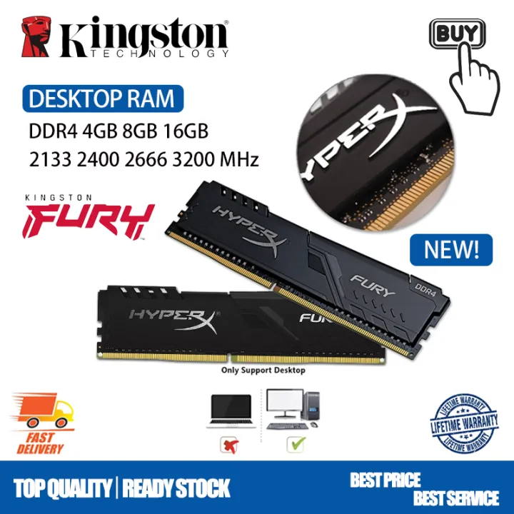 Kingston Desktop RAM HyperX FURY DDR4 4GB/8GB/16GB 1.2V 3200/2666/2400/2133MHz Memory RAM 288Pins For Desktop