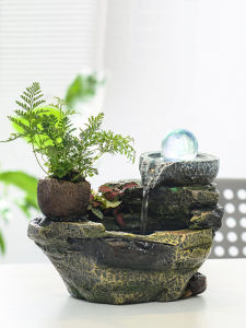 Yan Meng Miniature Mountain Stream Fountain Fish Pond Office Micro Landscape Tea Table Bonsai Friends Small Resin Handmade Decorative Ornament