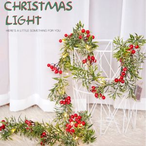2M Christmas Red Fruit Light String with Pine Needles LED Light String Warm Decoration for Party New Year Decor