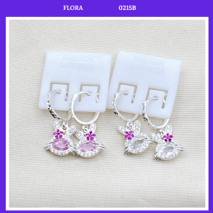 FLORA 0215B - Bông tai bạc ta hình thỏ đá màu hồng trắng dành cho bé gái