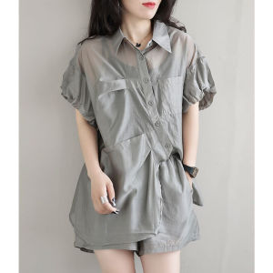 Shalldoer | Irregular UV Protection Sport Set Short Sleeve Shirt Wide Leg Shorts