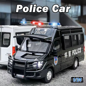 1:24 YWK Police Car Alloy Diecast GP Models Toys Doors Opened Sound Light Pull Back Miniature Models Collectible Ornaments Gifts