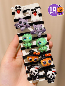 10-Pack Halloween Themed Hair Ties Multi-Color Fashion Ghost Bat Pumpkin Design Cute Girls Gift Set