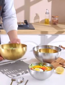 Korean Stainless Steel Noodle Bowl Home Mixed Rice Bowl Fruit Bowl Salad Bowl Large Tableware Instant Noodle Soup Bowl