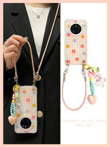 Cute Korean Style Colorful Flower Heart Shaped Pendant Mobile Phone Case Acrylic Material Huawei Mate70 pro Compatible