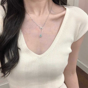 S925 Sterling Silver Blue Water Turquoise Gourd Necklace Womens New Chinese Style Green Agate Fu Lu Pendant Clavicle Chain