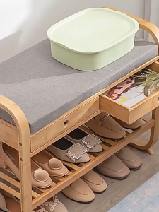 Heavy Duty Bamboo Shoe Rack with Cushion Shoe Bench Entryway with Drawer