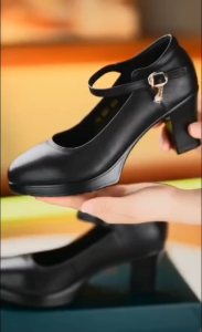DBPLO SHOES High Heel Leather Shoes for Women Black School Office Heels Shoes#H39