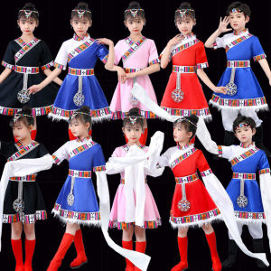 Childrens Day Summer Tibetan Dance Performance Costumes Kindergarten Minority Mongolian Boys and Girls Performance Costume and Accessories
