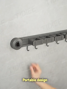 No Drill Mop Broom Holder Suction Cup Movable Slide Rail Aluminum Alloy ABS Bathroom Kitchen Organizer