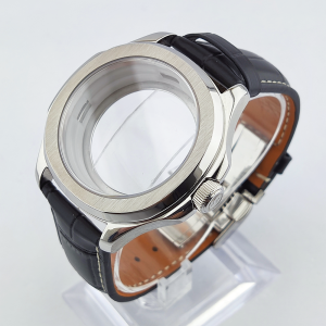 44mm NH35 Mens Watch Case with Sapphire Glass Waterproof Design Suitable for 28.5mm Case Leather Strap
