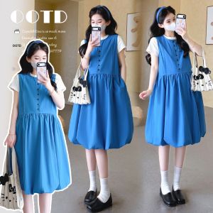 Slimming Flower Bud Short Sleeve Summer Dress Set