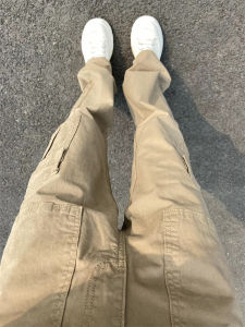 Khaki Workwear Pants American High Street Retro Straight Leg Jeans Loose High Waist Slimming Long Trousers Spring Trendy Womens Fashion